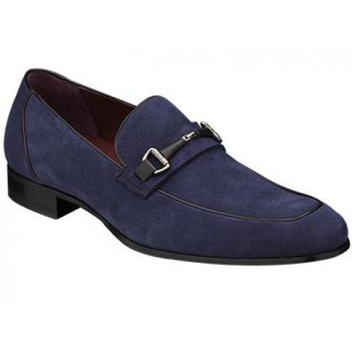 Mezlan "Poli II" Blue Genuine Italian Calfskin Saddle  / Suede Leather Loafer Shoes